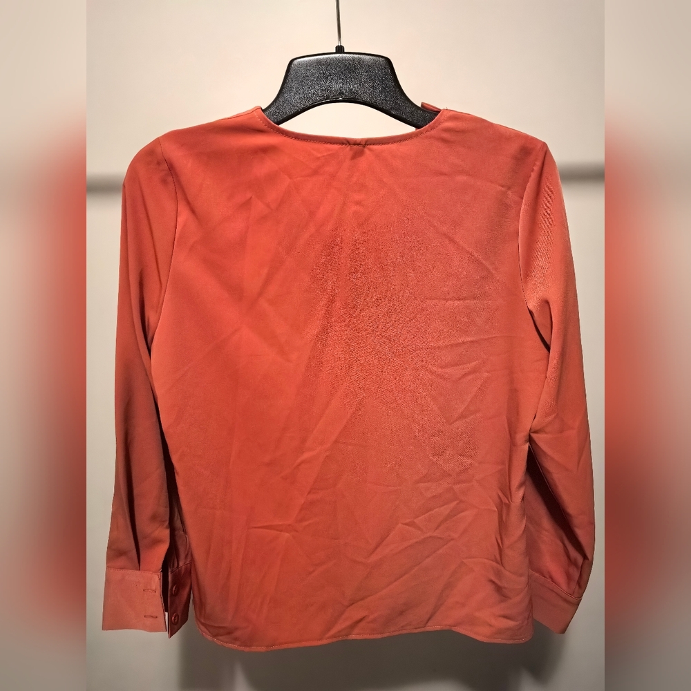 Womens Ruffle-Trim Button Front Top - Rust - Picture 2 of 3